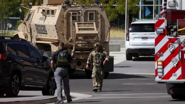 Law enforcement officers work at Utah Valley University