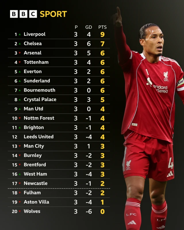 Premier League table with Virgil van Dijk next to it