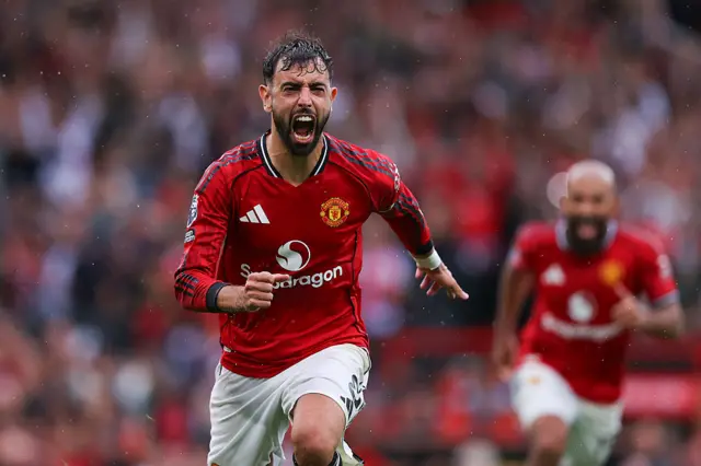 Bruno Fernandes celebrating scoring for Manchester United