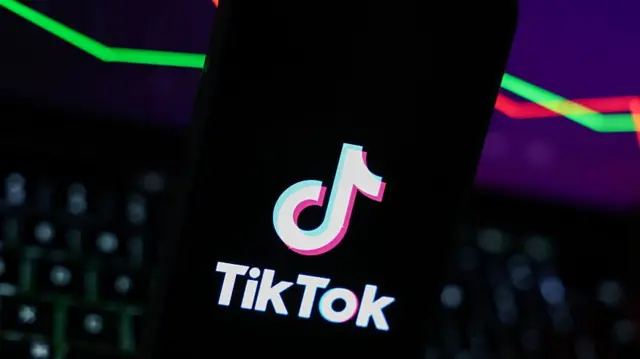An illustrative stock graph displayed on a laptop screen and TikTok logo displayed on a phone screen are seen in this illustration