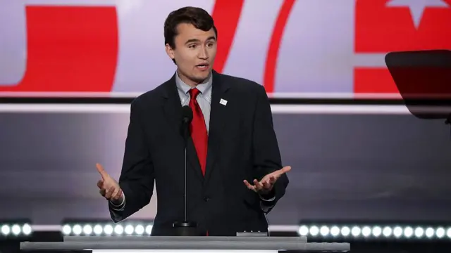 Charlie Kirk, Founder and Exec. Dir. of Turning Point USA, speaks on the first day of the Republican National Convention on July 18, 2016 at the Quicken Loans Arena in Cleveland, Ohio