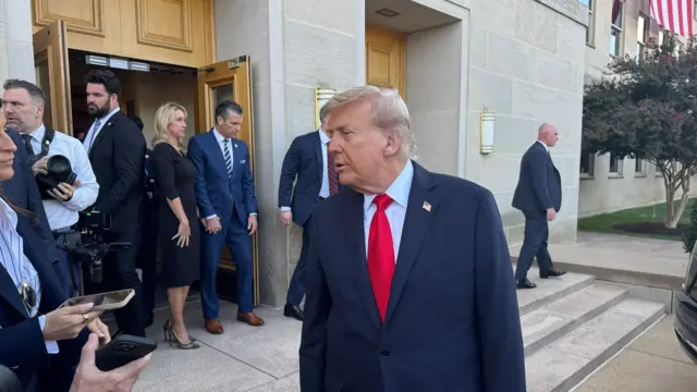 Donald Trump speaking to reporters outside the Pentagon