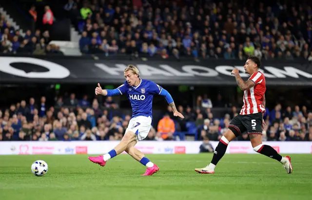 Jack Clarke of Ipswich Town scores