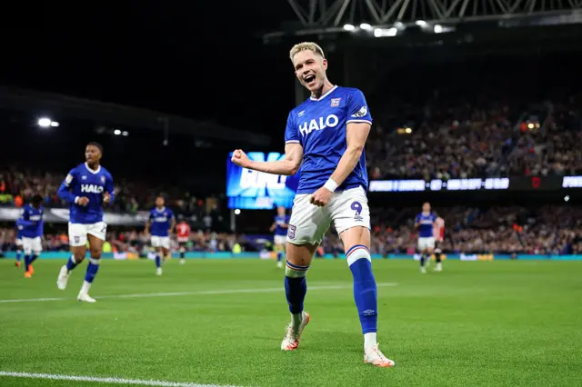 George Hirst of Ipswich Town celebrates scoring