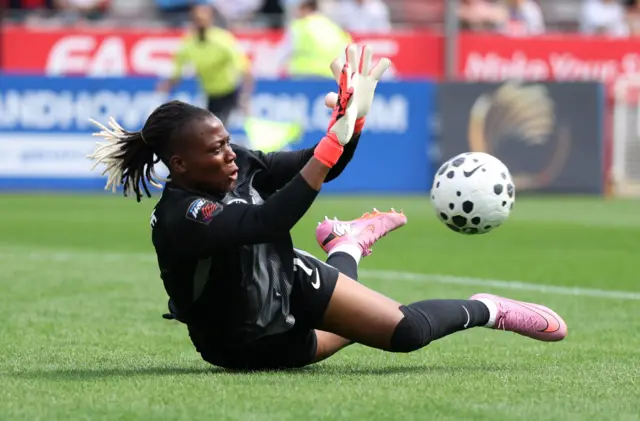 Chiamaka Nnadozie makes a save v Aston Villa in the WSL