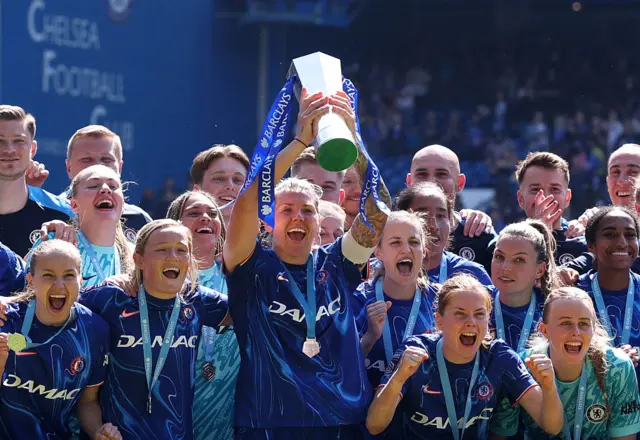 Millie Bright lifts the WSL trophy last season