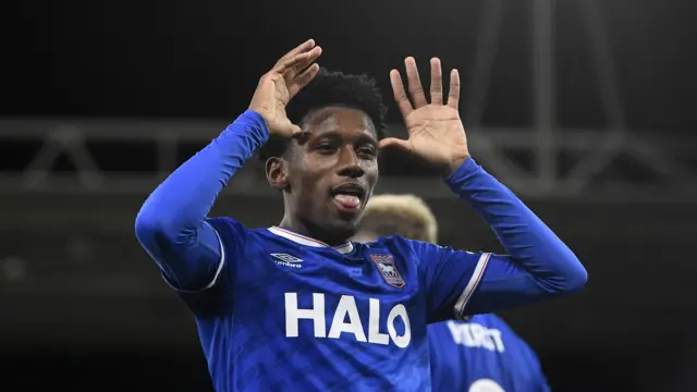 Jaden Philogene of Ipswich Town celebrates