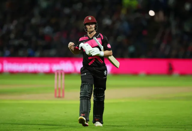 Somerset batter Tom Abell walks off after being dismissed