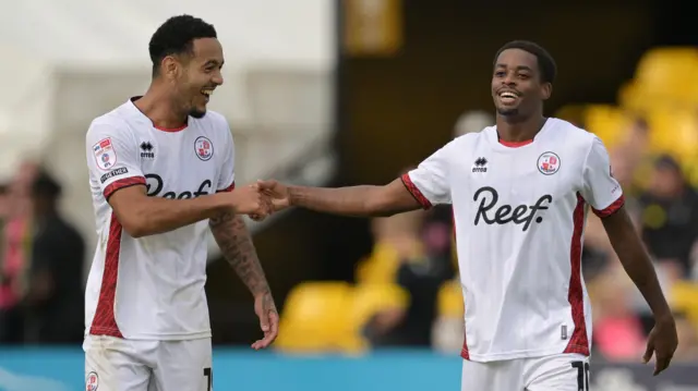 Crawley's Dion Pereira (L) and Reece Brown