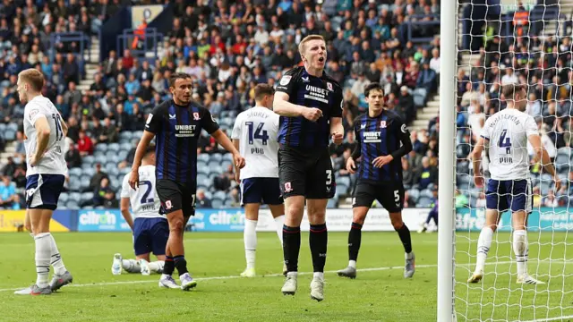 Matt Targett celebrates his equaliser at Deepdale