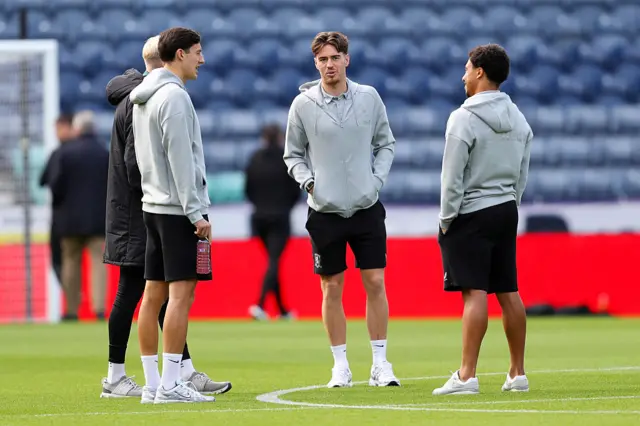 Middlesbrough players on the pitch at Deepdale before kick-off