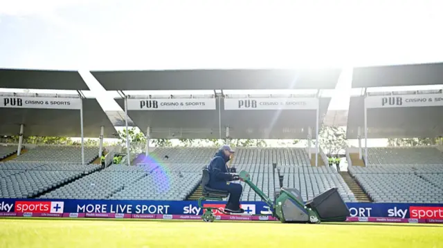 Groundsman cuts the pitch at Edgbaston before T20 Blast finals day