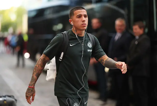 Enzo Fernandez of Chelsea arrives at the stadium prior to the Premier League match between Brentford and Chelsea at Gtech Community Stadium on September 13, 2025 in Brentford, England.