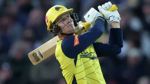 Hampshire's Toby Albert hits a six