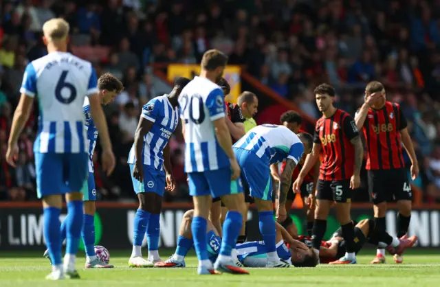 Brighton & Hove Albion's Jack Hinshelwood reacts after sustaining an injury