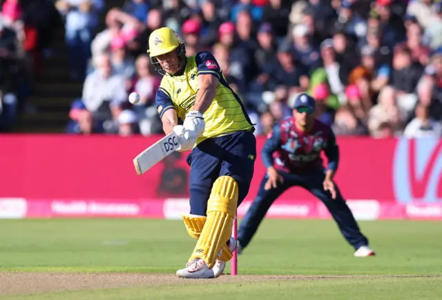 Hampshire's Chris Lynn hits a six