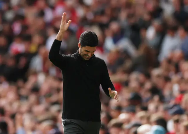 Arsenal manager Mikel Arteta reacts during the match