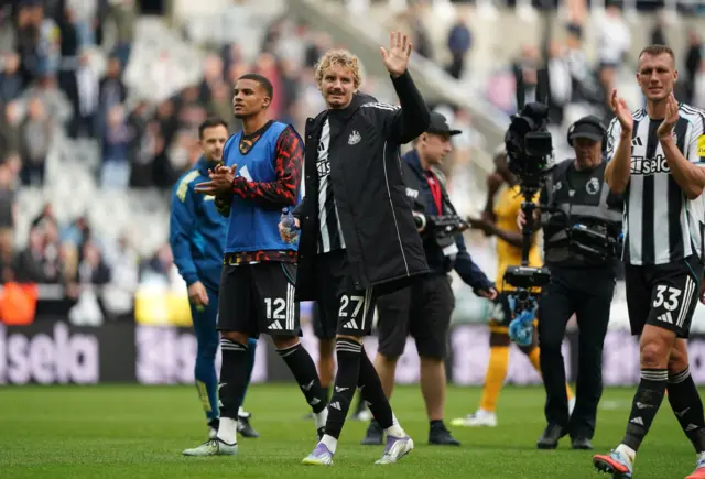 Newcastle United's Nick Woltemade saves to the fans after the Premier League match at St James' Park, Newcastle upon Tyne.