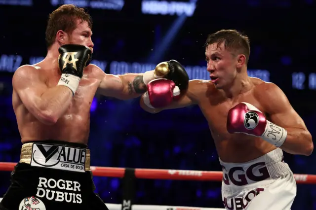 Saul 'Canelo' Alvarez and Gennady Golovkin trading punches in their second fight