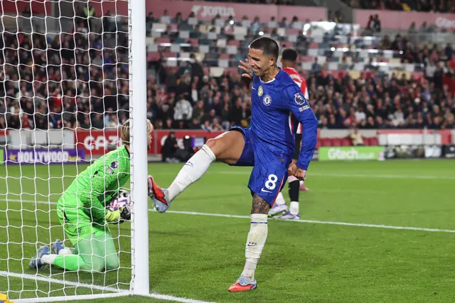 Enzo Fernandez of Chelsea kicks the post in frustration