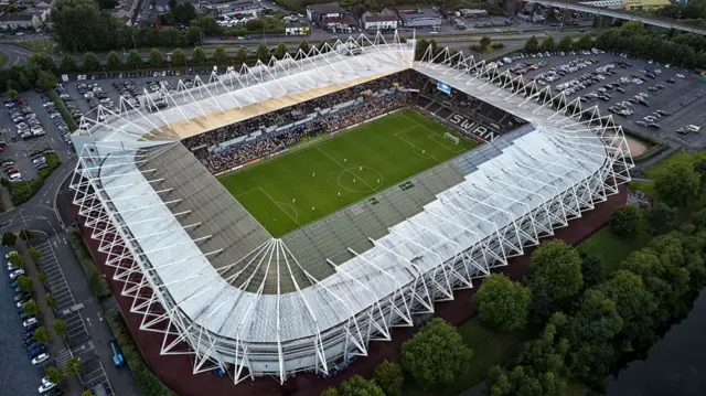 An aerial shot of the Swansea.com Stadium