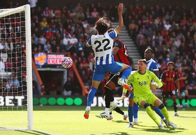 Kaoru Mitoma of Brighton & Hove Albion scores his team's first goal during the Premier League match between Bournemouth and Brighton & Hove Albion at Vitality Stadium on September 13, 2025 in Bournemouth, England.
