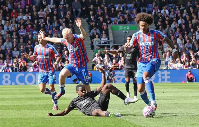 Noah Sadiki of Sunderland runs at the Palace defence during the Premier League match between Crystal Palace and Sunderland at Selhurst Park on September 13, 2025 in London, United Kingdom.