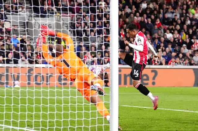 Brentford's Fabio Carvalho (right) scores their side's second goal of the game