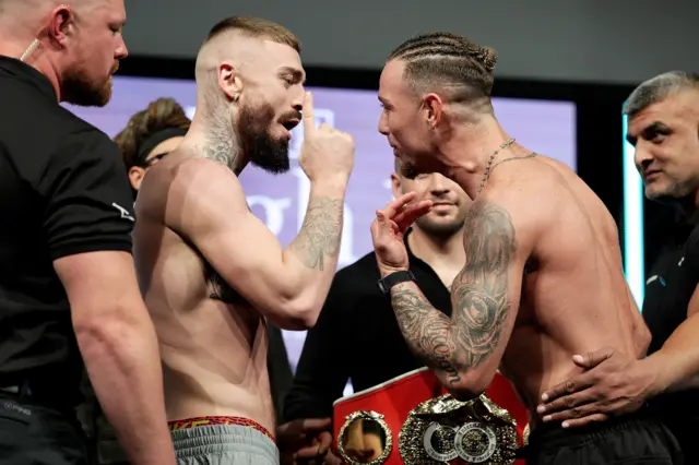 Lewis Crocker and Paddy Donovan at the IBF World Welterweight Title Crocker vs Donovan 2 - weigh-in