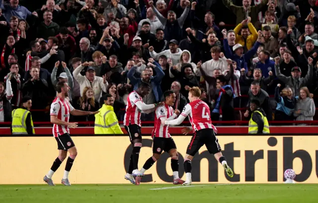 Brentford's Fabio Carvalho celebrates scoring their side's second goal of the game
