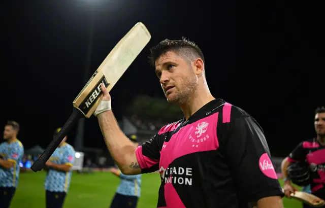 Somerset's Sean Dickson acknowledges the crowd after his winning knock against Birmingham Bears