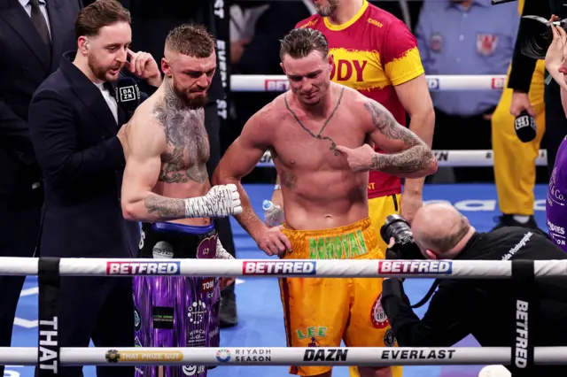 Lewis Crocker and Paddy Donovan after their first fight at the SSE Arena