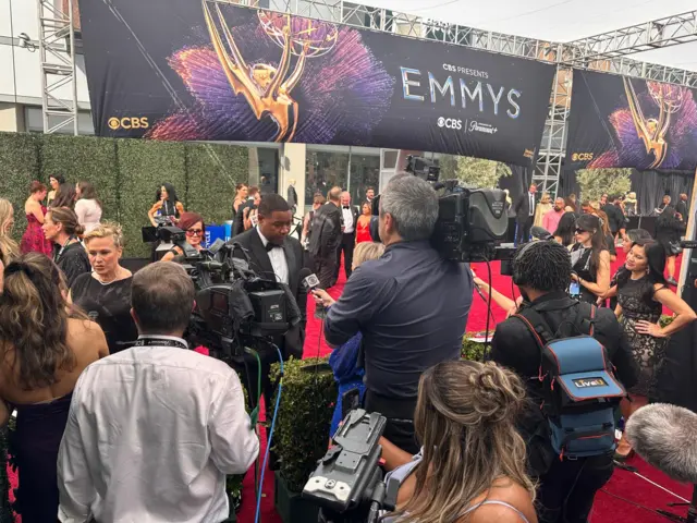 People on the Emmy Awards red carpet