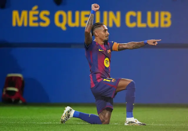 Raphinha of FC Barcelona celebrates