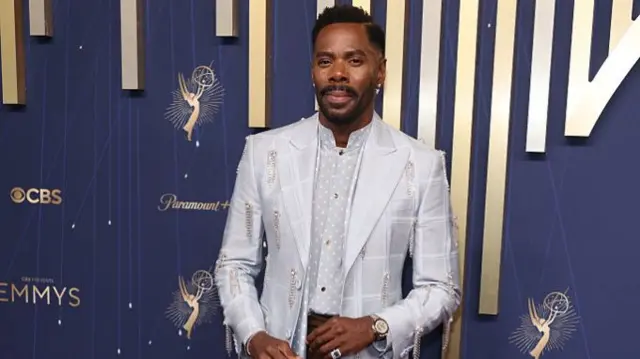 Coleman Domingo in an ornate, powder blue suit