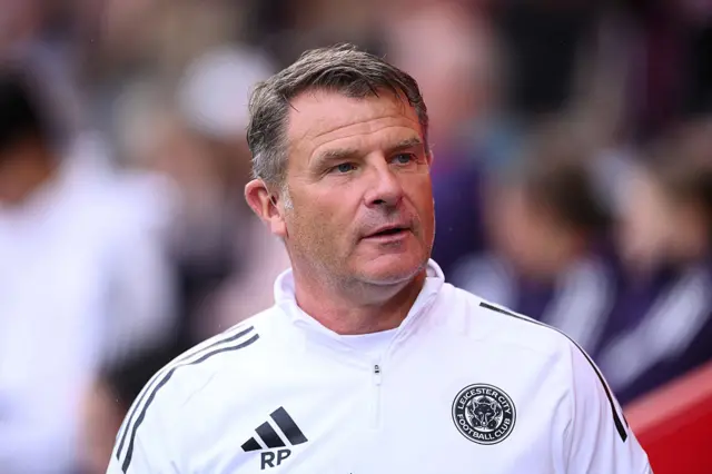Rick Passmoor, Manager of Leicester City, looks on prior to the Barclays Women's Super League match between Manchester United and Leicester City at Leigh Sports Village on September 07, 2025 in Leigh, England.