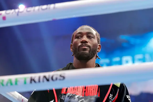 Terence Crawford looks on from the ring