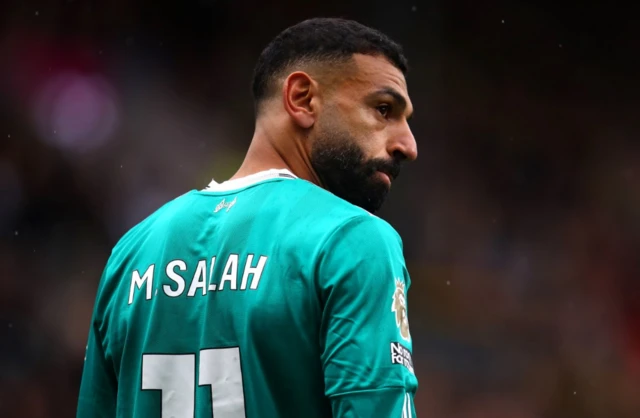Liverpool's Mohamed Salah looks on