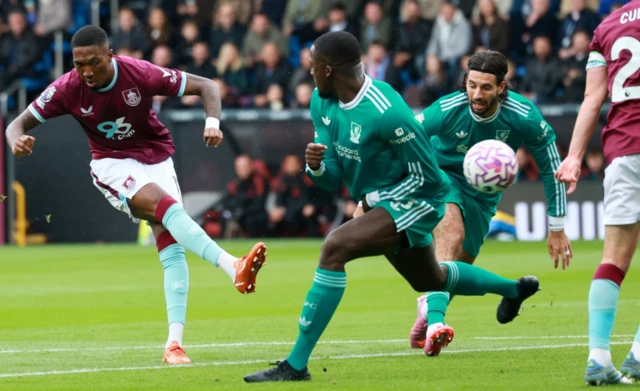 Burnley's Jaidon Anthony attempts a shot on goal