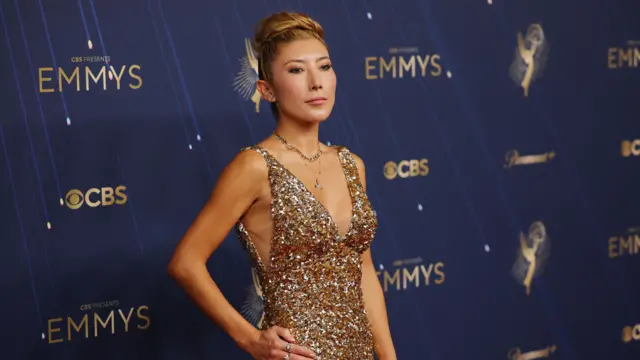 Dichen Lachman poses on the red carpet at the 77th Primetime Emmy Awards in Los Angeles, California, U.S., September 14, 2025.