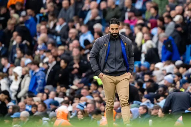 Manager Ruben Amorim of Manchester United watches from the touchline