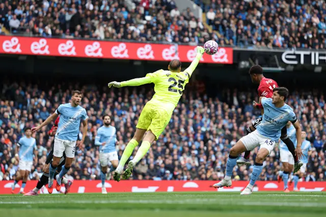 Gianluigi Donnarumma of Manchester City makes a save
