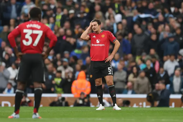 Harry Maguire of Manchester United looks dejected