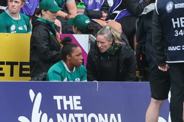 Grace Moore with Edel McMahon after she received a yellow card