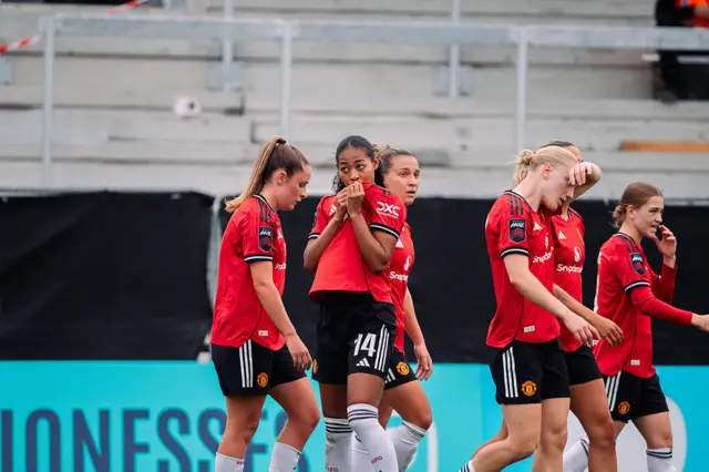 Jayde Riviere of Manchester United celebrates scoring a goal to make it 0-2 during the Barclays Women's Super League match between London City Lionesses and Manchester United at Copperjax Community Stadium on September 14, 2025 in Bromley, England.