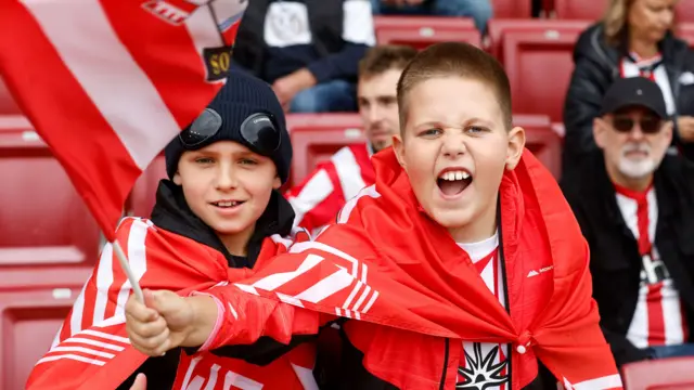Young Southampton fans inside St Mary's