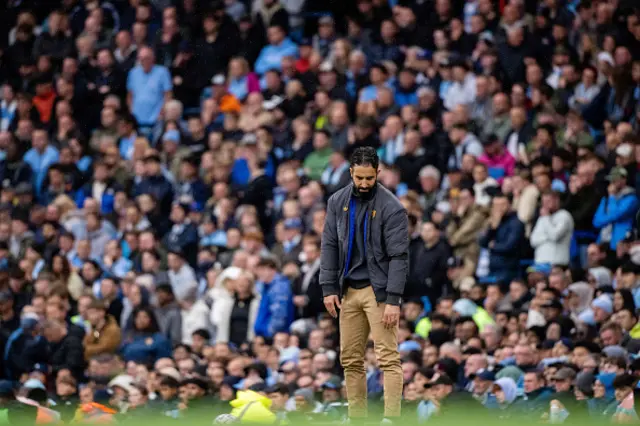 Manager Ruben Amorim of Manchester United watches from the touchline