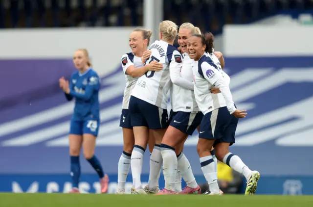 Tottenham Hotspur's Cathinka Tandberg celebrates scoring their second goal with teammates