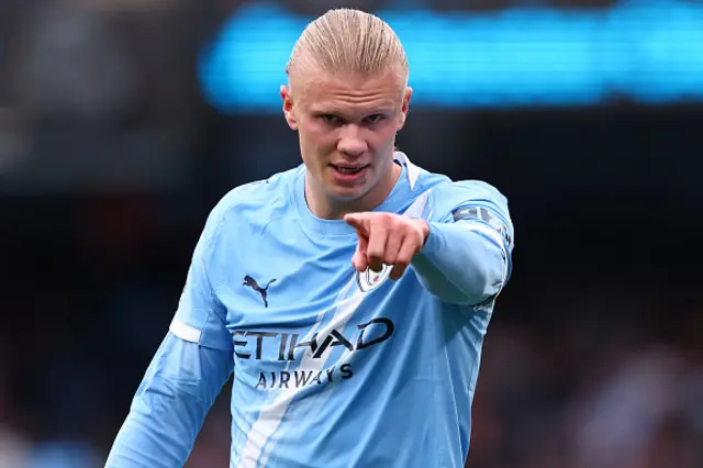 Erling Haaland of Manchester City looks on
