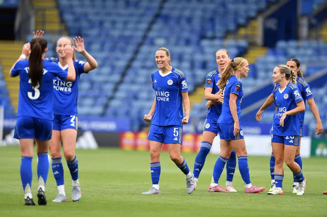 Emily van Egmond of Leicester City Women celebrates scoring the opening goal